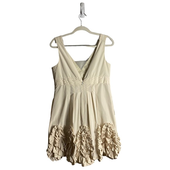 BCBGMAXAZRIA Women's Ivory Taffeta Woven Sleeveless V-Neck Ruffled Dress - Picture 11 of 13